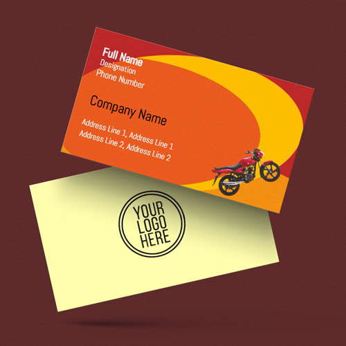 Very decently crafted visiting card for two wheeler repair shop in Mehndi  green background with an image of repairing bike. Fully ready template, you  just write your details.