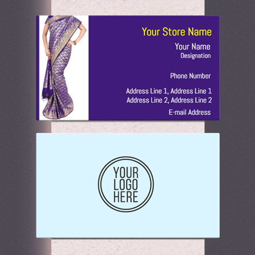 In this visiting card design, many images of sari in bottom and black  background. You only have to enter your details.
